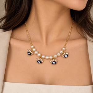 Collar de cadena con perlas de imitación YEvil Ee chapado en rodio para mujer, con dije de ojo azul, joyería de moda - Product Image 2