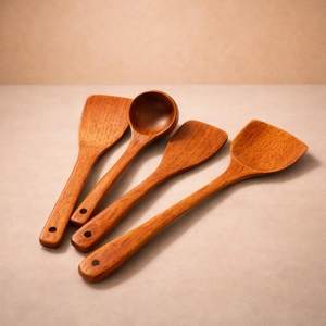 ชุดอุปกรณ์ครัวไม้ 4 ชิ้น เป็นมิตรกับสิ่งแวดล้อม ไม่ติดกระทะ พร้อมตะหลิวและช้อน ทำจากไม้เนื้อแข็งธรรมชาติ - Product Image 3