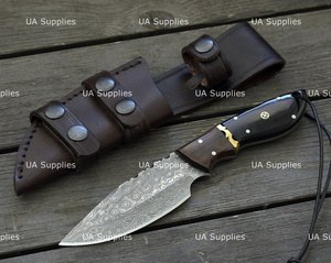 มีด UA Supplies ขนาด 8 นิ้ว ทำจากเหล็กดามัสกัส ตีขึ้นรูปด้วยมือ ใบมีดแบบ Fixed Blade สำหรับกิจกรรมกลางแจ้ง EDC ล่าสัตว์ บุชคราฟท์ ตั้งแคมป์ ด้ามไม้และเขาสัตว์ - Product Image 4