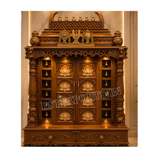 Sri Venkateswara Swami Teak Wood <b>Mandir</b> for USA Homes Large Wooden Pooja <b>Mandir</b> with Lotus Carved Doors Solid Wood Puja Ghar - Product Image 1