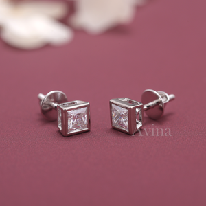 IGI Certified Lab Grown Diamond Princess Cut Bezel Stud Earrings 9K White / Yellow & Rose Gold Square Diamond Earrings - Product Image 2
