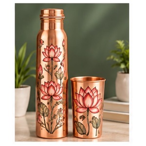 Bouteille d'eau en cuivre peinte à la main avec motif de fleurs de cerisier, vaisselle de voyage portable - Product Image 6