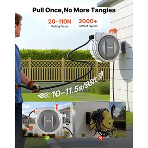 Retractable <b>Garden</b> <b>Hose</b> <b>Reel</b> 1/2 in X 50 Ft <b>Wall</b> <b>Mounted</b> with 9 Function Sprayer Nozzle 180 Degree Swivel - Product Image 3