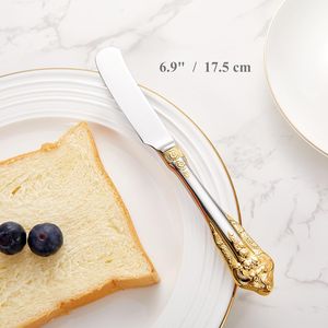 Splendido Set di 4 Spalmaburro e Coltelli in Acciaio Inossidabile 18/10 da 17,5 cm con Dettagli Dorati - Essenziali per la Cucina - Product Image 3