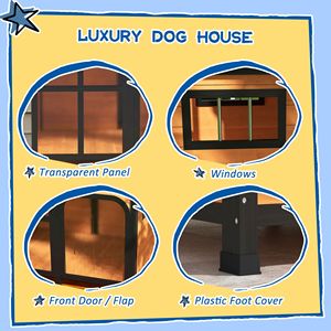 Casa para Perros Grandes Tipo Cabaña con Techo Abatible y Ventana Gigante, Techo de Asfalto Amarillo, para Interiores y Exteriores, para Perros Grandes - Product Image 2