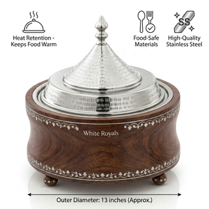 Premium Ramadan Insulated Hotpot Set Luxury Arabian Style Wooden Finish Stainless Steel Casserole Buffet For <b>large</b> Gathering - Product Image 4
