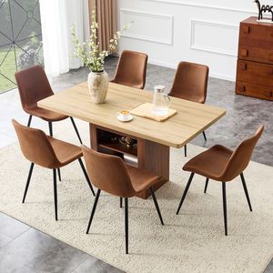 Scalable 59-71 Inch Pull-Out Dining <b>Table</b> Set 6 Piece Comfortable Technology Fabric <b>Brown</b> Chair Set Dining Room Furniture - Product Image 3