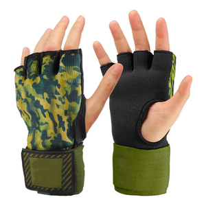 Half Finger Training Gloves Camouflage Green Nylon Velcro Wrist Closure Unisex for Martial Arts and Boxing Inner Gloves - Product Image 1
