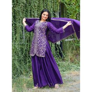 Ensemble Sharara pour femmes, tenue de soirée, travail de broderie de séquence, look élégant - Product Image 1