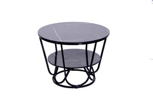 Mesa de Centro Moderna Negra con Estante de Almacenamiento |   Mesa de Centro Redonda para Sala de Estar y Decoración del Hogar |   Elegante Marco Metálico - Product Image 2