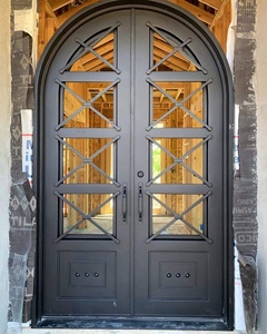 Royal Luxury Rust-resistant Wrought Iron Main Door Geometric Glass Panels Minimalist <b>Swing</b> Open Exterior Entryway Easy - Product Image 2