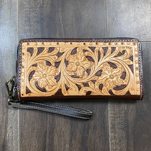 Aryan 2026 Tooled Carving Wallet Echtleder Floral Damen Kreditkartenetui Clutch mit Reißverschluss Einkaufstasche Mehrzweck-Geldbörse - Product Image 5
