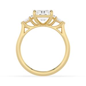 Anillo de compromiso con diamante cultivado en laboratorio, oro rosa de 10K, corte radiante en forma de cometa, tres piedras laterales, súper elegante, recién llegado. - Product Image 4