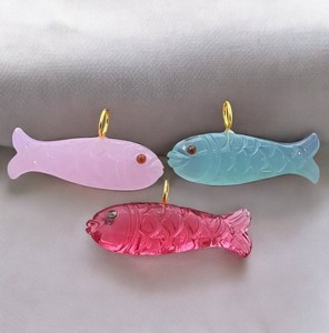 <b>Ruby</b> Quartz Hand Carved 21x11 MM Fish Charms Pendant - Gold Plated Bail Pendant - Handmade Carving Animal Jewelry - Product Image 2