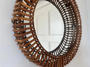 Miroir mural en rotin et bambou antique, cadre naturel tissé à la main, parfait pour le salon, la chambre, décoration vintage et bohème. - Product Image 2