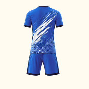 Ensemble de maillot de football bleu pour homme, col rond, manches courtes, impression dégradée sublimée, évacuation de l'humidité, vêtements pour toutes les saisons - Product Image 2