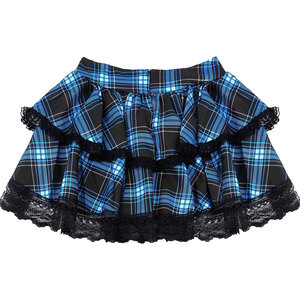 Women's <b>Mini</b> Tartan Gothic Skirt Tie Waist Lace Up Double Layered Ruffles Skirt Set with Metal Chains - Product Image 2