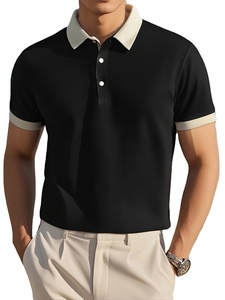 Chemises décontractées légères pour hommes Tops d'été à manches courtes Col contrasté Couleurs unies Beige/Marine Tissu respirant et col classique BD - Product Image 4