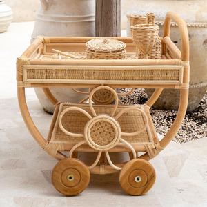 New design handmade toys natural rattan two-tiered rolling cart for kids play <b>serving</b> <b>trolley</b> carts - Product Image 1