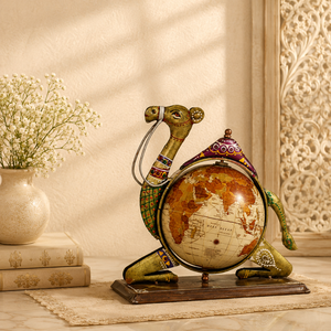 Globe terrestre de bureau artisanal en fer forgé, représentant un chameau, artisanat indien traditionnel, Art Déco, léger, décoration d'appoint vintage - Product Image 4