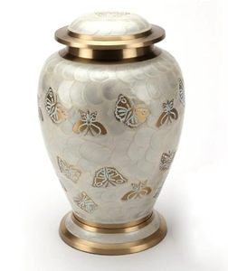 Urna Funeraria de Latón Sólido Blanco Perla de Alta Calidad OEM, Urna Conmemorativa al por Mayor para Cenizas Humanas, Urna Funeraria para Adultos - Product Image 1