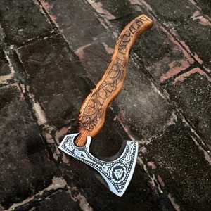 Custom Gift THEWIZ CRAFTS Forged Carbon Steel Tomahawk Industrial Grade Camping <b>Axe</b> Wooden <b>Handle</b> Leather Sheath 3-Year Warranty - Product Image 6