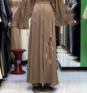 Wholesale Modest Dubai Beaded Sequined <b>Long</b> Sleeve Abaya Muslim Traditional Handmade Wedding Women Breathable V Neck - Product Image 2
