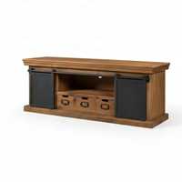 Meuble TV industriel en bois de manguier avec porte, console multimédia pour hôtel et salle à manger