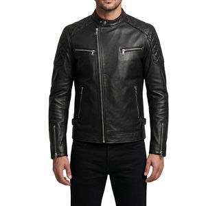 Veste en cuir pour homme avec rembourrage d'épaule matelassé rouge, fermeture éclair centrale, en peau de mouton respirante, style streetwear - Product Image 3