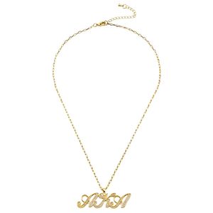 Gold Script Letter Pendant <b>Necklace</b> with Crystal Detail Fine Chain Elegant <b>Statement</b> Women Fashion Jewelry Everyday Party - Product Image 1