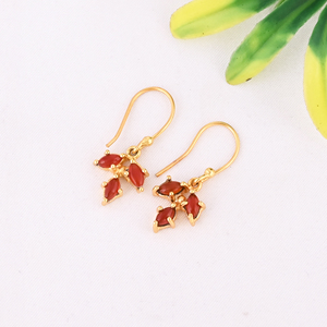 Natural <b>Red</b> Onyx Gemstone Gold Plated 925 Sterling Silver Stylish Minimalist Drop <b>Earrings</b> for Women - Product Image 2