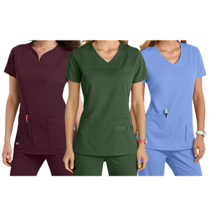 Unisex Medical <b>Scrub</b> <b>Top</b> Front Back View V Neck Short Sleeve Nursing Uniform Clinical Healthcare Hospital Blouse - Product Image 3