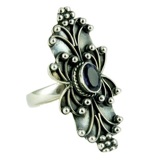 Anillo de plata de primera ley con forma de iolita azul, sortija, plata esterlina 925, estilo indio, oxidado - Product Image 1