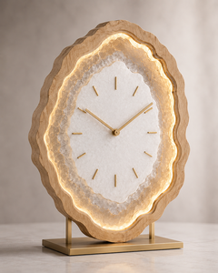 Modern Wooden Oval Desk <b>Clock</b> With LED Backlight Display Silent Quartz Movement - Product Image 1