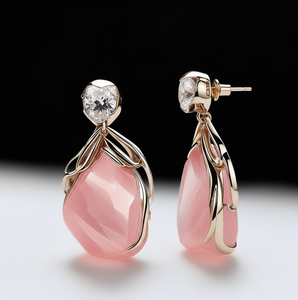 5 Inch Pink Chalcedony Fancy Drop Earrings 925 Sterling Silver with 18K Gold Plating Cute Earring <b>Fashion</b> <b>Jewellery</b> Gift for Her - Product Image 3
