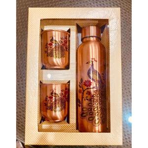 Customizable Design <b>Copper</b> <b>Bottle</b> With Glass Sets Gift Box OEM ODM Design Water <b>Bottle</b> For Adults Good For Health Leakproof - Product Image 5
