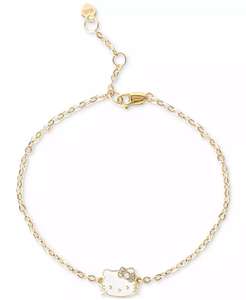 <b>Hello</b> <b>Kitty</b> Diamond Accent & Enamel Link <b>Bracelet</b> in 10k Gold | Macy's - Product Image 1