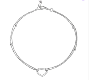 Chevillère Cœur Double Chaîne en Argent Sterling 925 Plaqué Rhodium, Réglable, Minimaliste, pour Femme, Bijou de Pied Tendance - Product Image 1