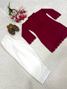 Women's Purple <b>Silk</b> Kurta With White <b>Palazzo</b> <b>Pants</b> Loose Fit Casual Wear Indian Pakistani Style All Seasons - Product Image 5