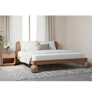 Mid Century Modern Style Solid Teak Wood Queen Size Bed Ball Legs <b>Furniture</b> Set Modern Luxury Design for Villa <b>Hotel</b> Projects - Product Image 3