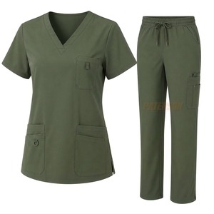 Wholesale Custom Medical Uniform Cotton Blend V Neck <b>Scrub</b> <b>Top</b> Elastic Waist Pants Nursing Healthcare Private Label Supplier - Product Image 2