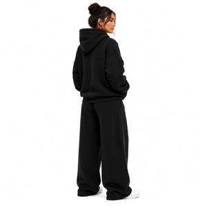Conjunto de Pantalones Anchos y Sudadera Oversize para Mujer, 100% Algodón Felpa, Color Sólido, Dos Piezas, Corte Holgado, Casual, Antiarrugas - Product Image 4