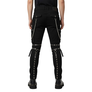 Custom Punk Gothic Slim Wide Leg <b>Cargo</b> Pants <b>Men</b> Women Black Drawstring Closure Elastic Waist Bondage Trousers Eyelets Y2K - Product Image 2