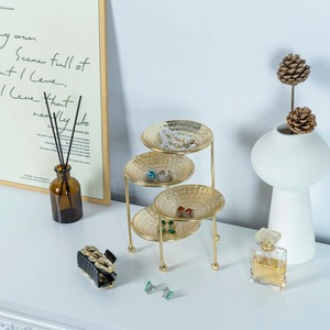 <b>Gold</b> Metal Jewelry Organizer Stand with 4 Tier Trays for Rings Earrings Bracelets Storage Display - Product Image 4