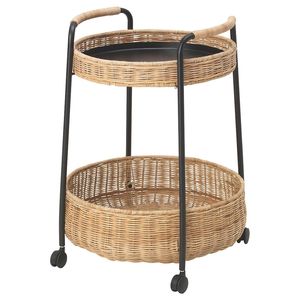 Contemporary Rattan <b>Kitchen</b> Serving Cart With Rolling Wheels And <b>Storage</b> Basket For Daily Household Use - Product Image 3