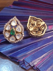 <b>studs</b> <b>earrings</b> in leaf design with green doublet and polki stone in <b>silver</b> 925 material for bridal gold layered in handmade <b>stud</b> - Product Image 6