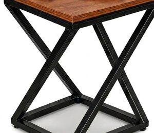 Table d'appoint géométrique moderne en métal, table d'appoint carrée industrielle avec plateau en bois, table d'appoint robuste pour salon et chambre à coucher - Product Image 5