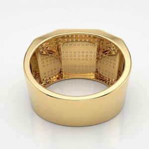 Bague statement géométrique large en or jaune 14 carats sertie de diamants pavés 0,69 ct, bijou de luxe pour homme - Product Image 3