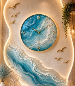 Ocean Wave Glass Wall <b>Clock</b> Silent Quartz AA <b>Battery</b> Operated 8 Inch Contemporary Design for Living Room Bedroom - Product Image 1