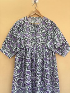 Women's <b>Loose</b> Fit Floral Print Cotton Midi <b>Dress</b> Tie-Neck Short Sleeve Casual Summer <b>Dress</b> Breathable Short <b>Dress</b> - Product Image 2